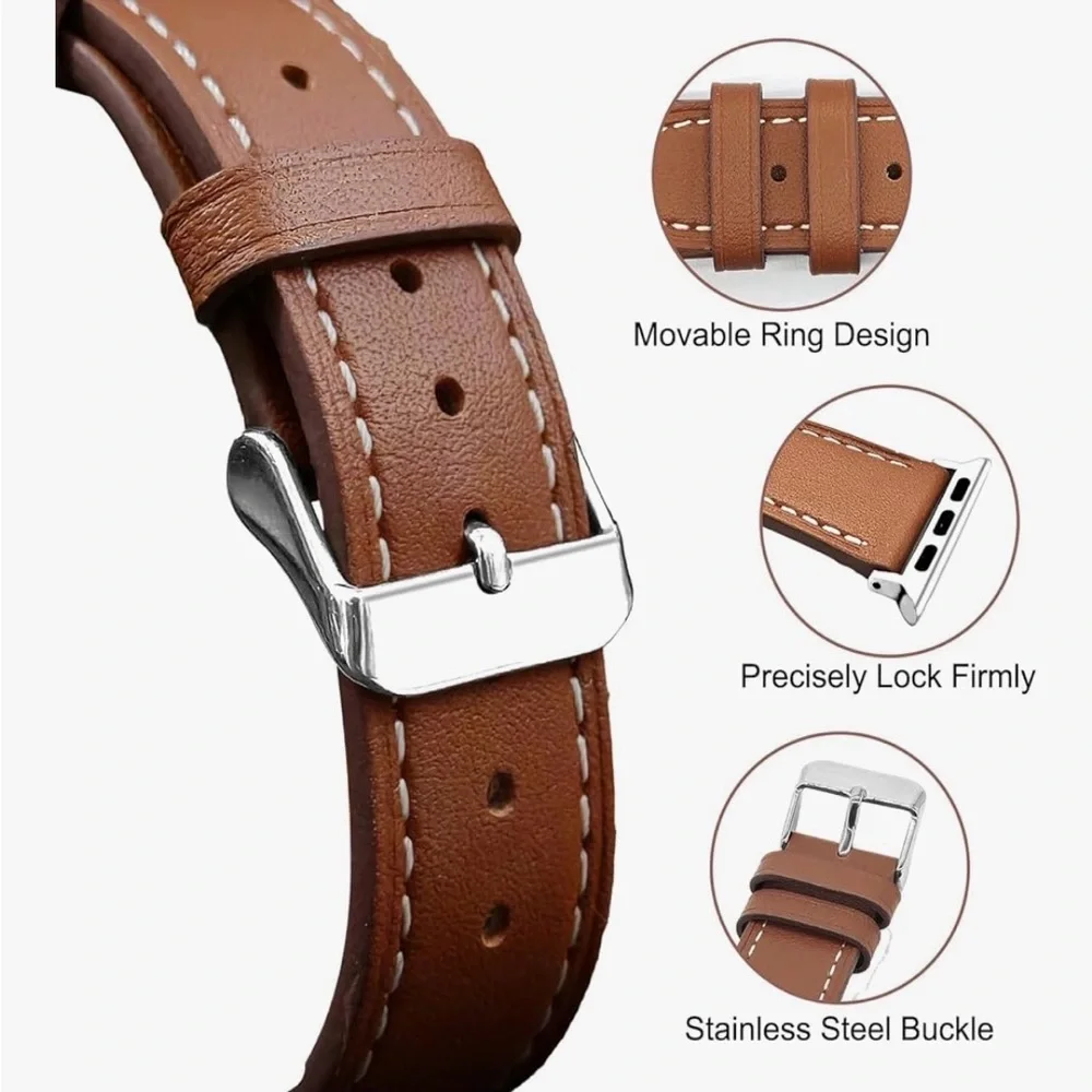 NIB Ovawda Premium Soft Leather Replacement Band for Apple Watch Brown
